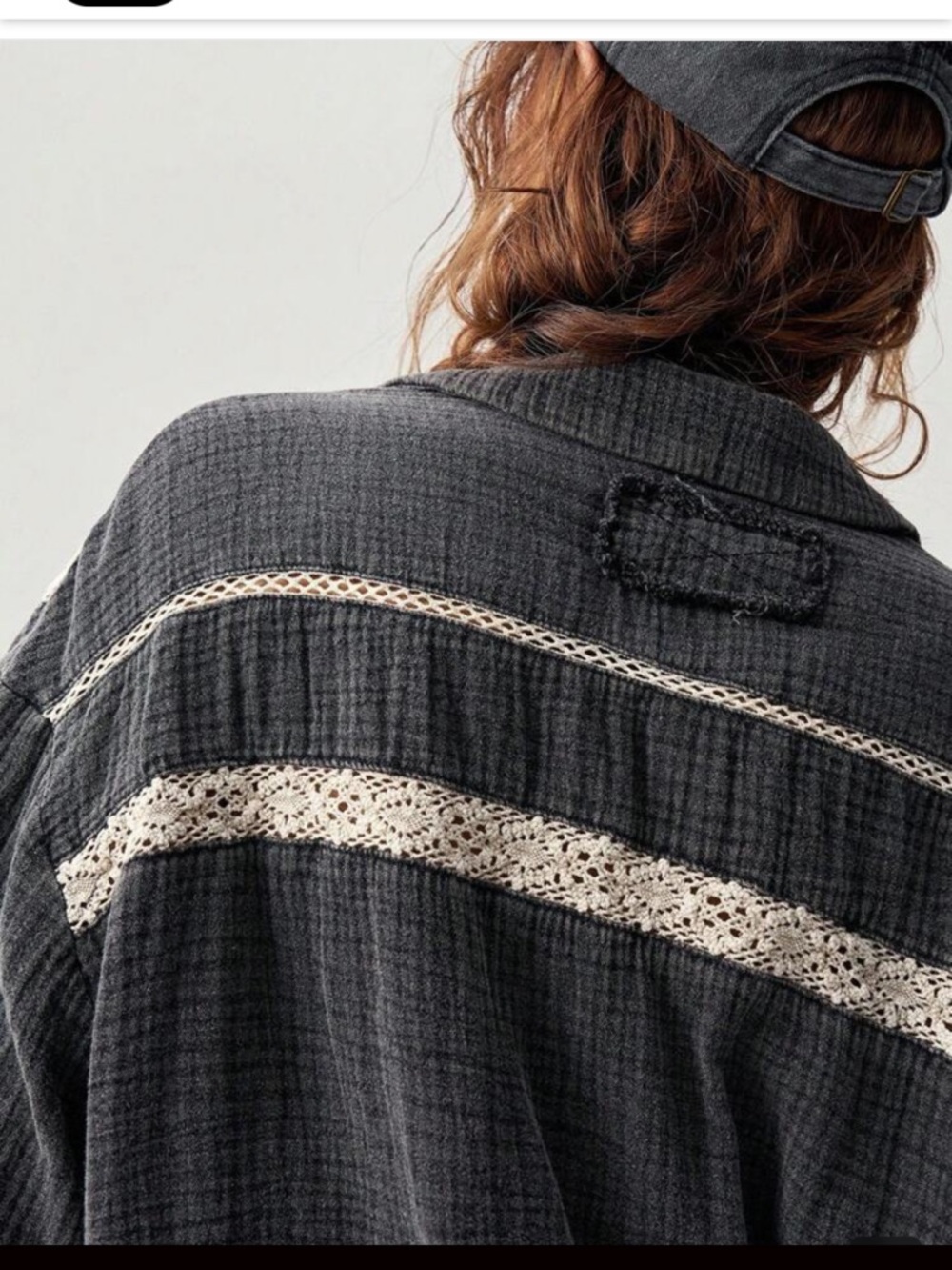 Woven Lace-Trim Button-Front Jacket Top — Black - Picture 5 of 12